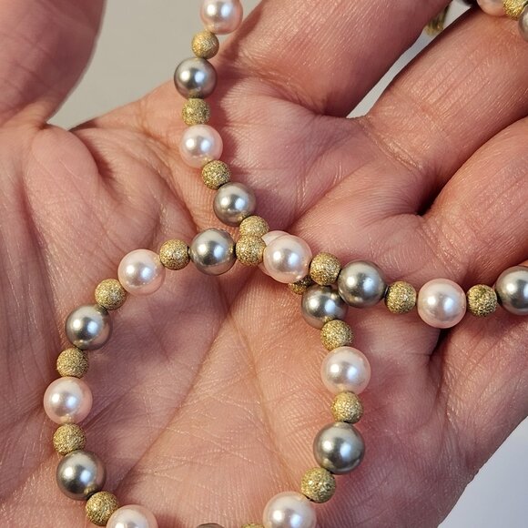 Estate Jewelry - VTG 925 Multicolor Freshwater Pearl Necklace Silver Gold Stardust Beads 18"